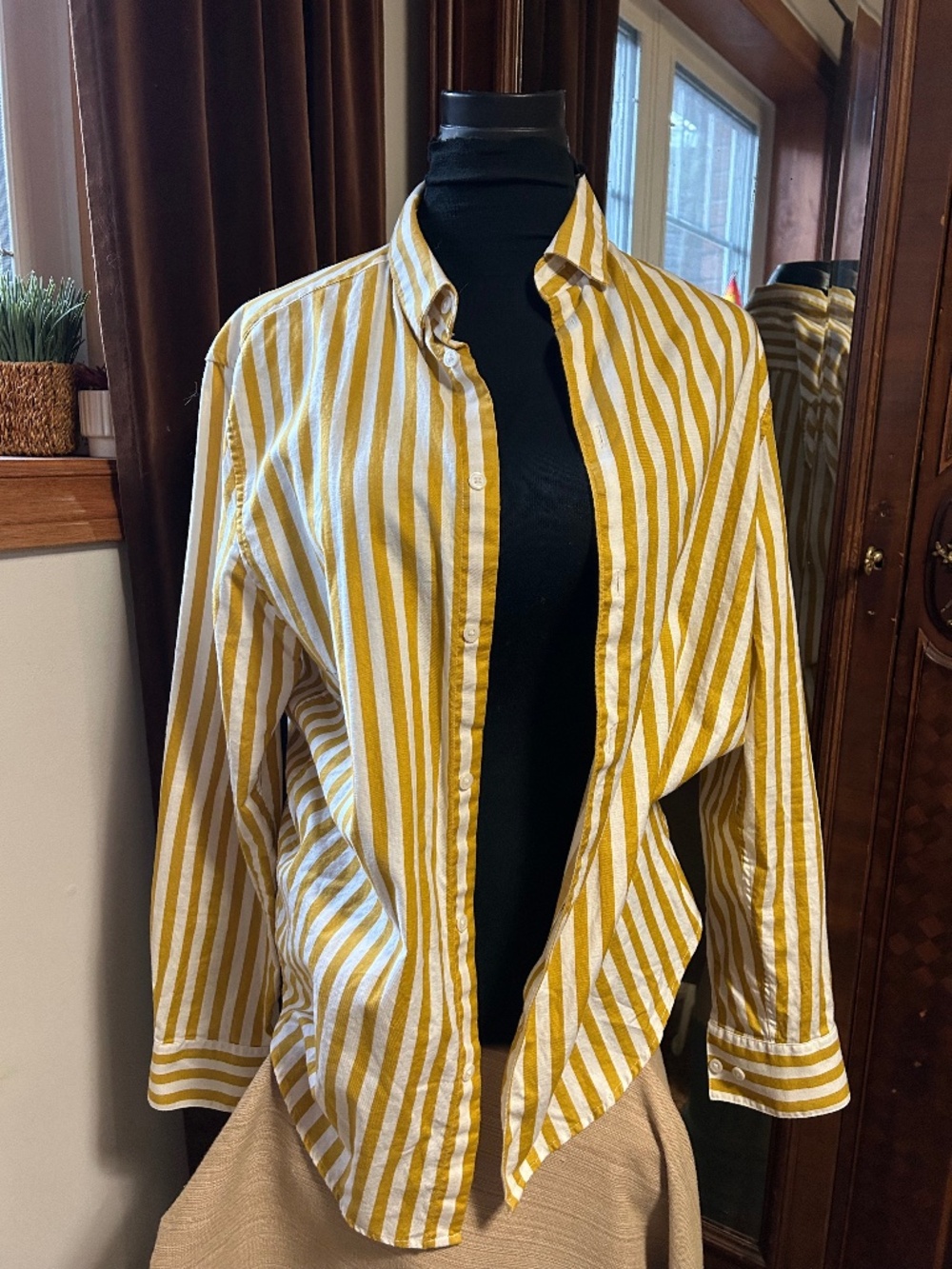 Button Up Mustard Yellow/White Stripe
